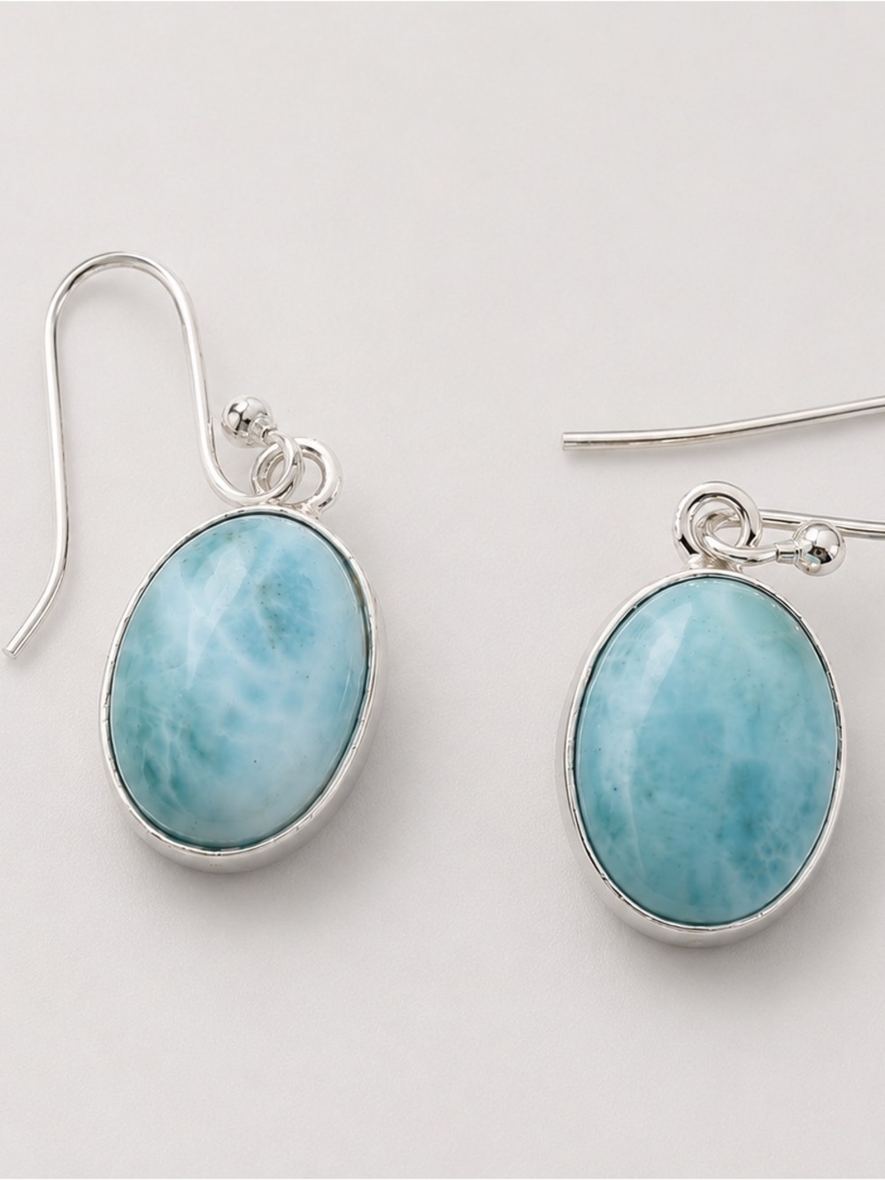Sterling Silver Larimar Oval Drop Earrings - Sky Blue